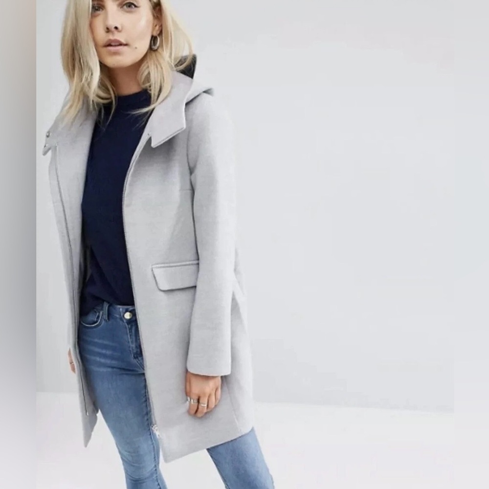 ASOS PETITE Hooded Slim Coat with Zip Front Original Retail $95 Size 2P
